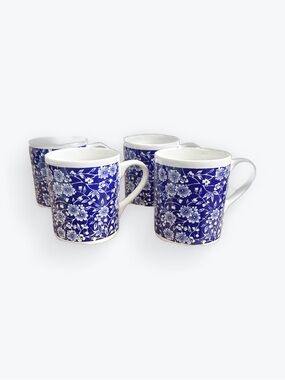 Four Churchill China Queen’s Blue Chintz Floral Mugs Made in England